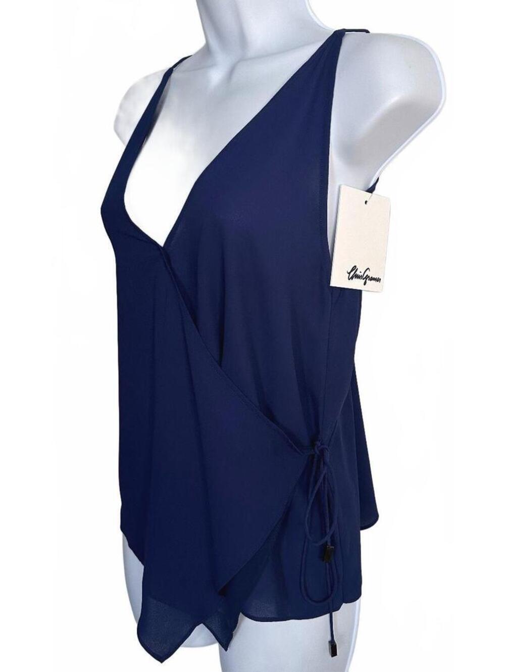 Chris Gramer Navy Blue Blue Low Back Blouse Size 0 NWT Minimalist Cami Top XS